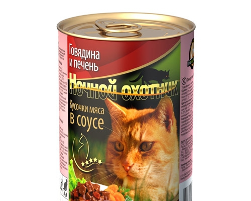 Ночной охотник для кошек Говядина и печень в соусе 400 г